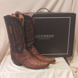 Lucchese Women's Western Boots in Brown Caiman Belly and Black